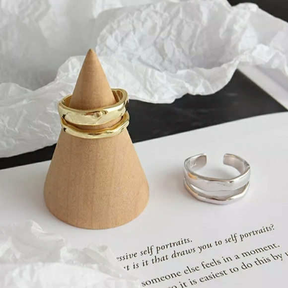 NEW SILVER / GOLD PLATED DOUBLE WAVE RING - Picture 3 of 6